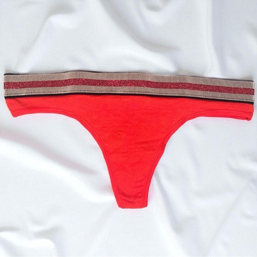 VS Stretch Cotton Thong Panty - Red/Gold NWOT (M)